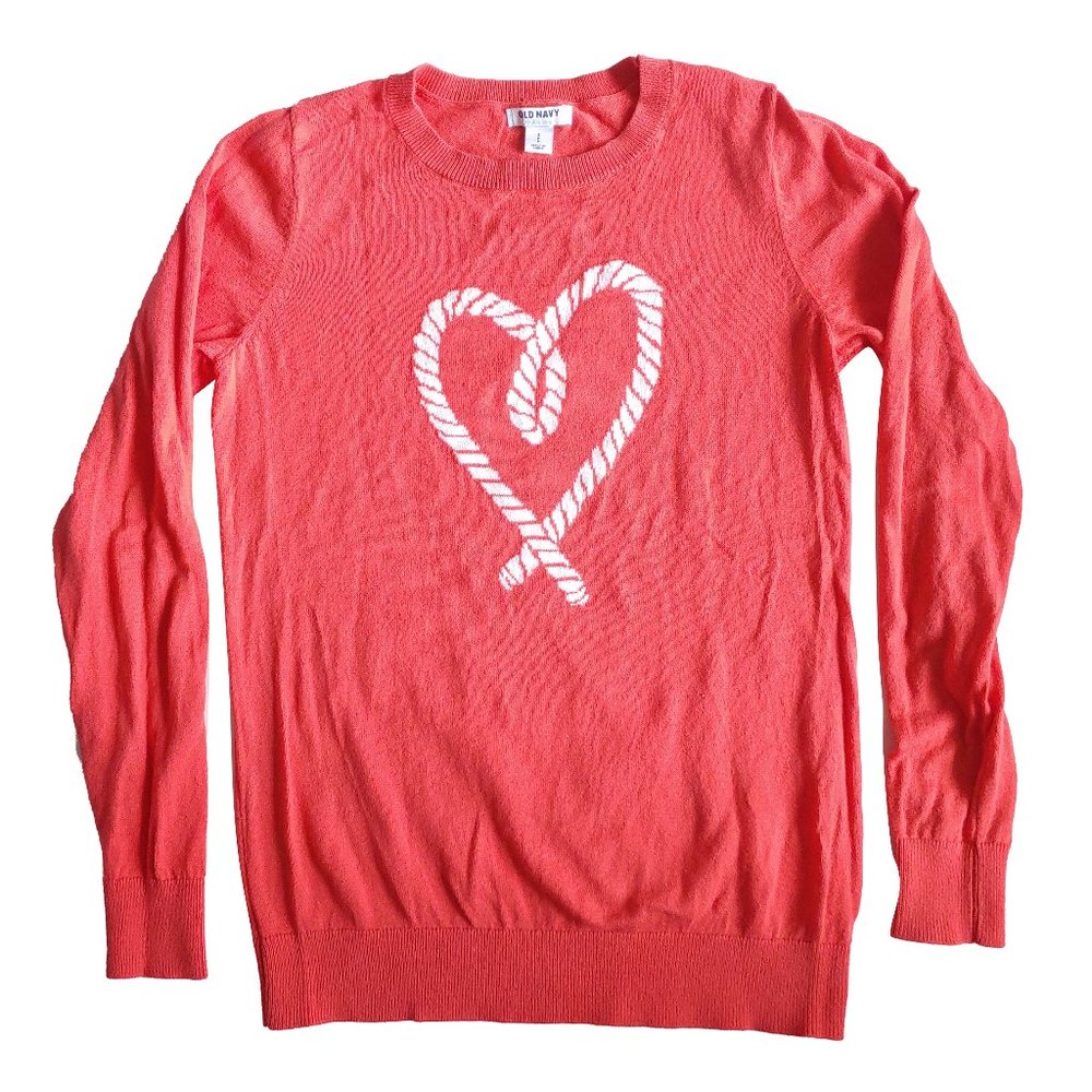 OLD NAVY Sweater Coral Pink Cotton Long Sleeve Crew Neck Heart Knot Pullover